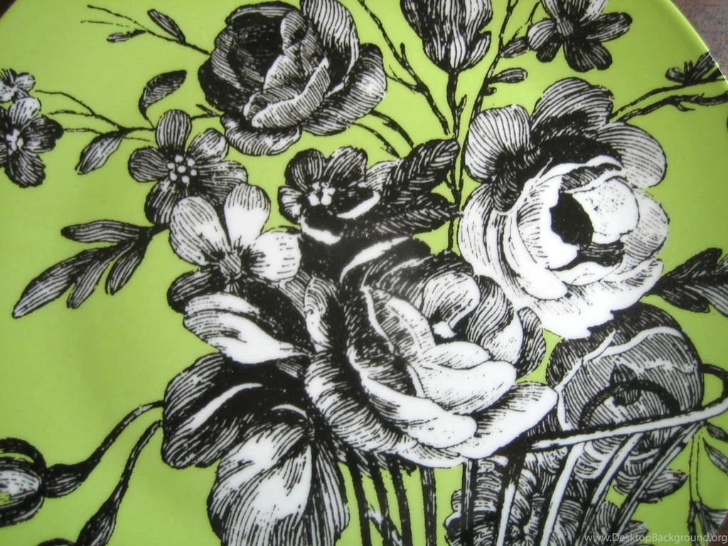 Black And White Toile On Green Roses Basket Rosanna Plate D ...