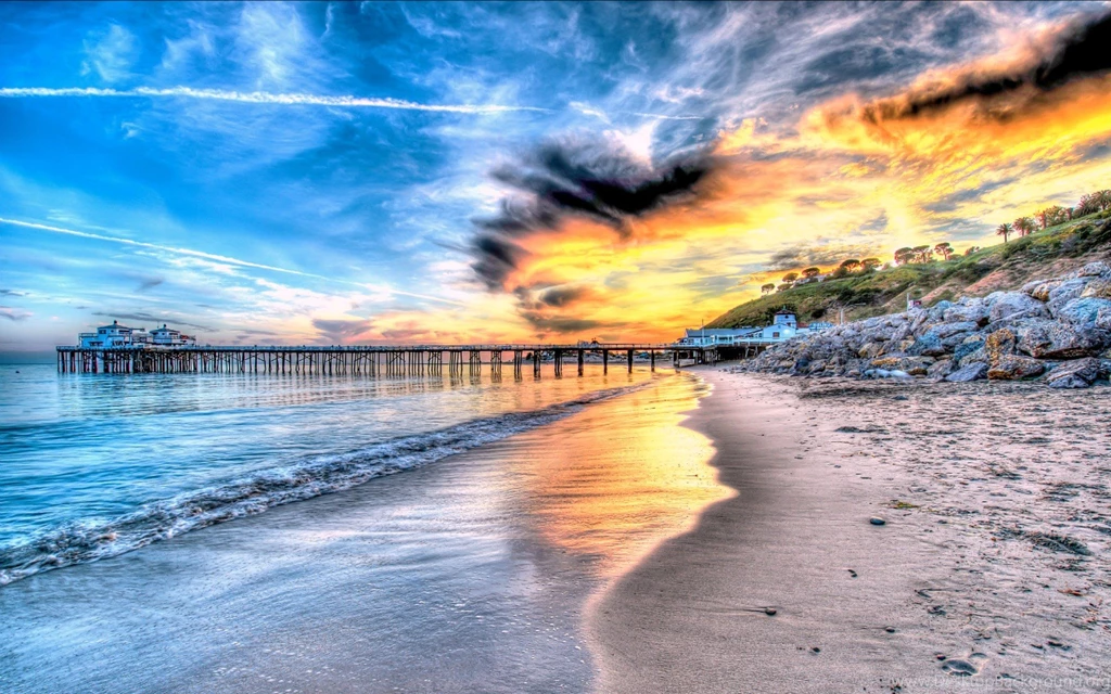 Beaches: Sunset Malibu Pier HDR Beach Backgrounds Pictures For High ...
