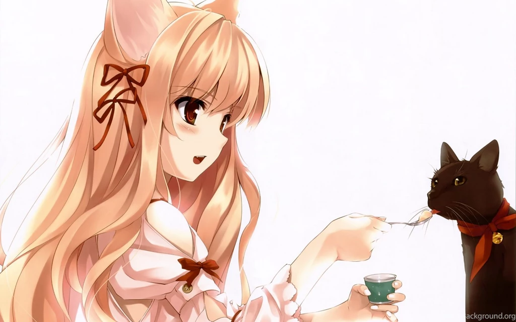Download Wallpapers 1680x1050 Neko Girls, Girl, Cat, Spoon ...