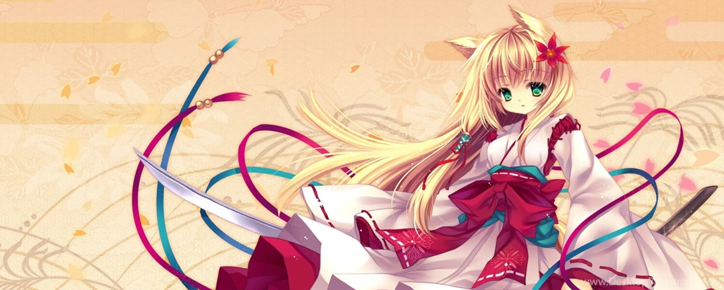 Download Wallpapers 2560x1024 Neko Girls, Girl, Dress, Ears, Katana ...