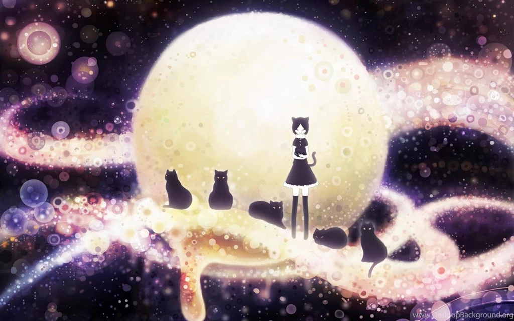 Neko Girl And Cats (