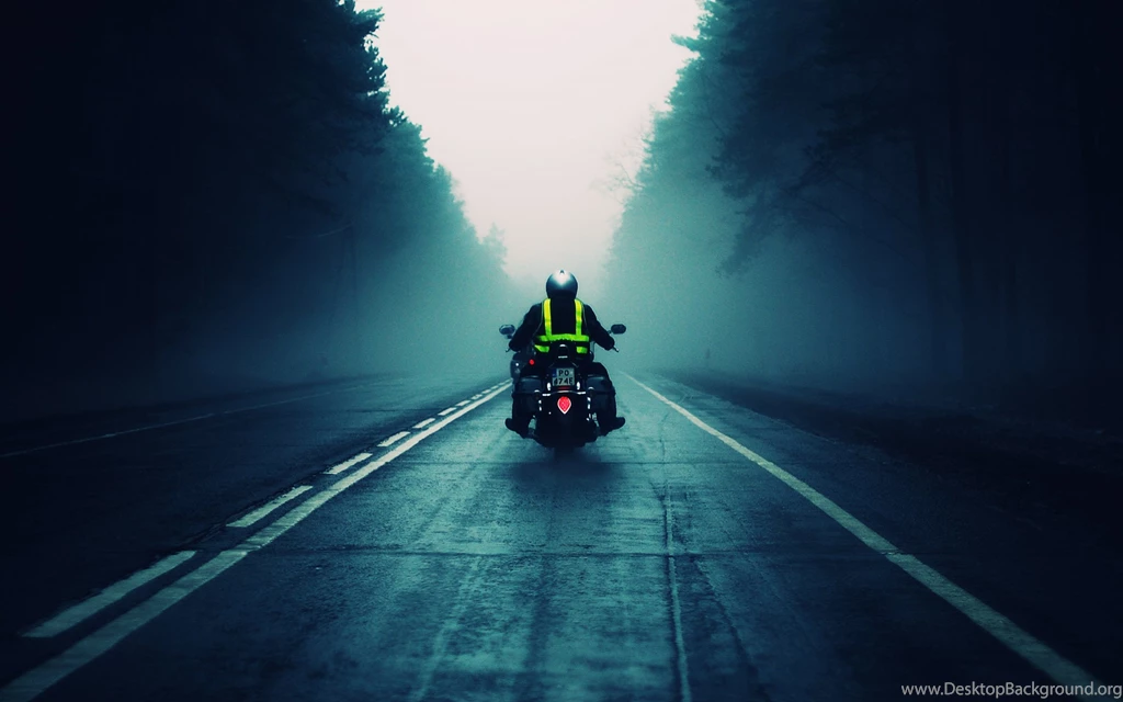 Motorcycle Road Into Fog Desktop Wallpapers