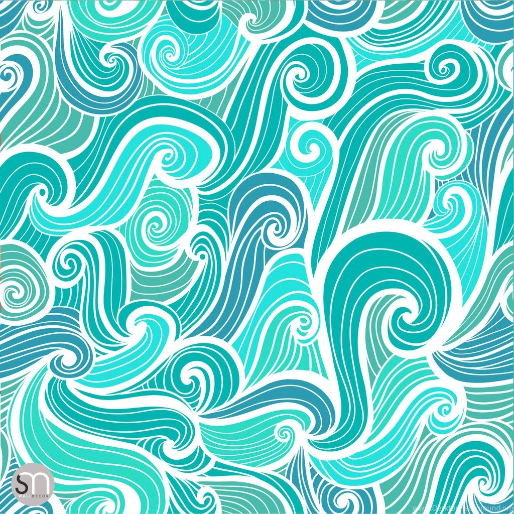AQUA ABSTRACT WAVES Peel & Stick Wallpapers
