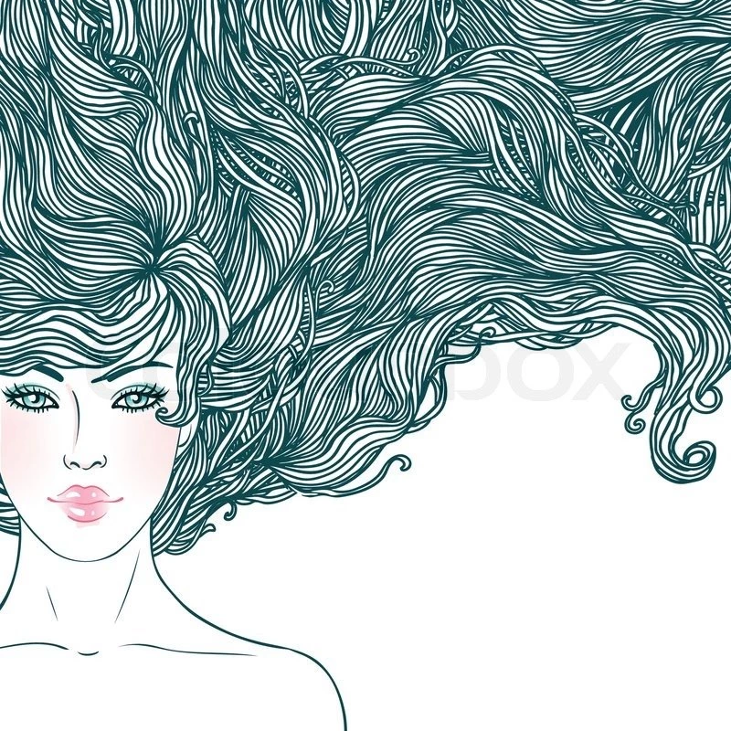 Spa Beauty: Beautiful Woman With Long Hair In Lines, Stock Vector