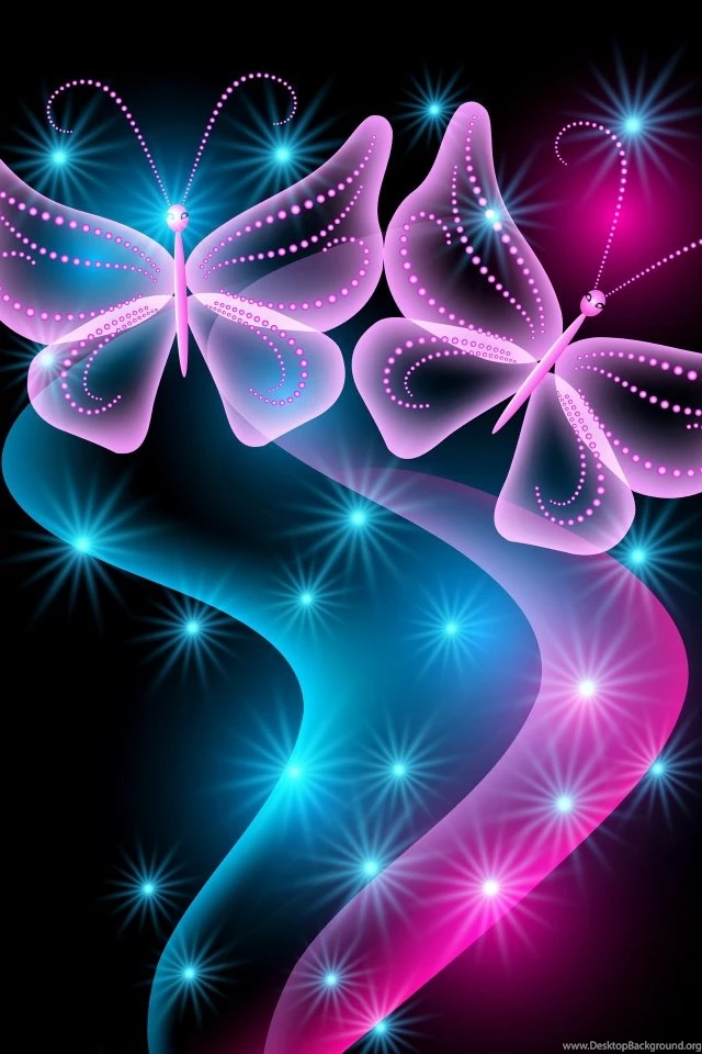 Download Wallpapers 640x960 Butterflies, Neon, Light, Abstract ...