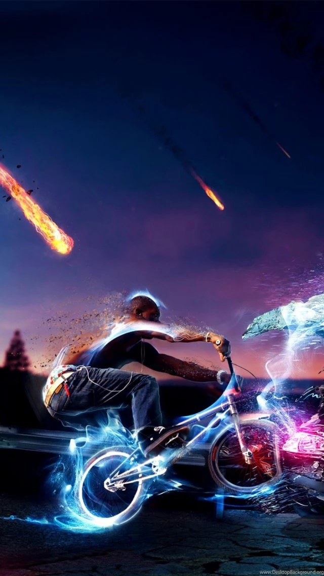 Neon Lights Photoshop Bike Rider iPhone 5 Wallpapers / IPod ...