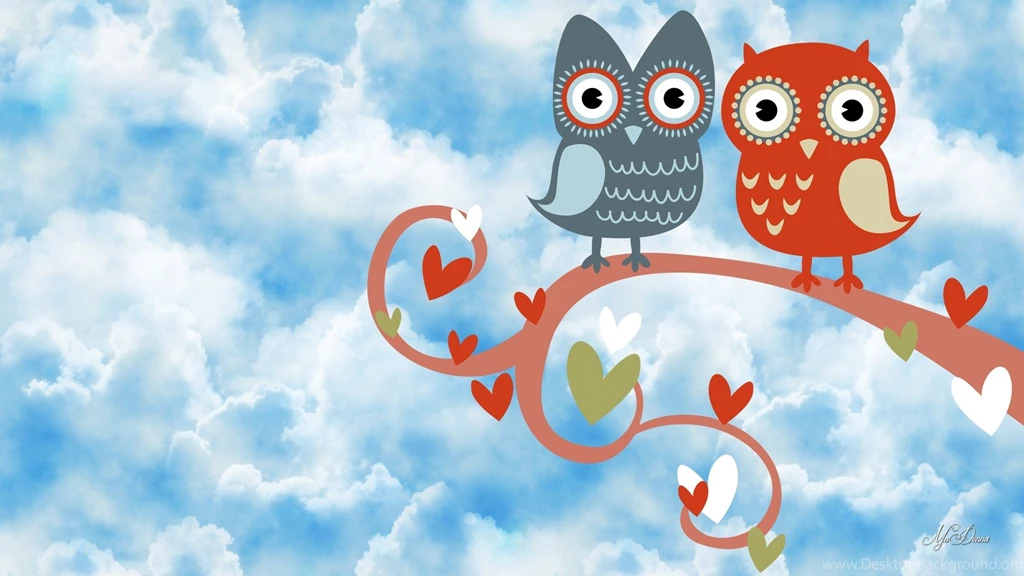 Birds: Romance Tree Hearts Birds Sky Owls Valentines Day Cute ...