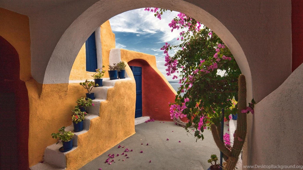 Greece, Garden, Flowers, Unique Architectural Style Pictures ...