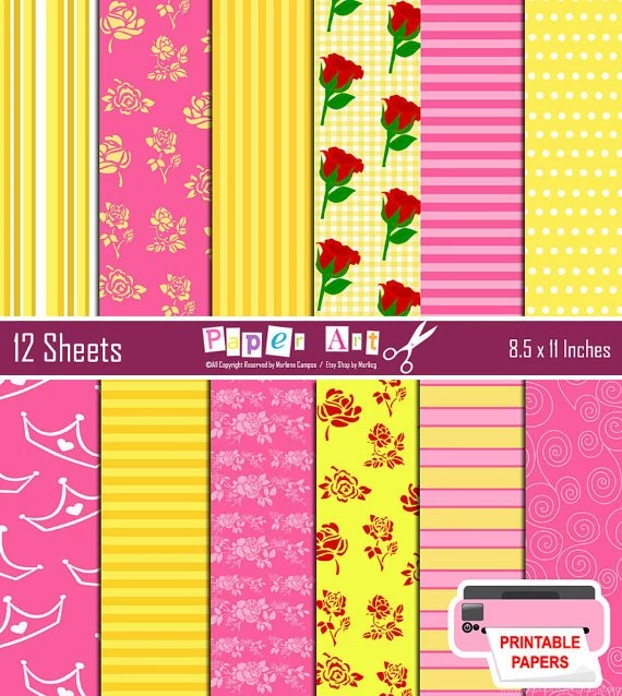 Belle Digital Papers Beauty And The Beast Inspired By PaperArtbyMC