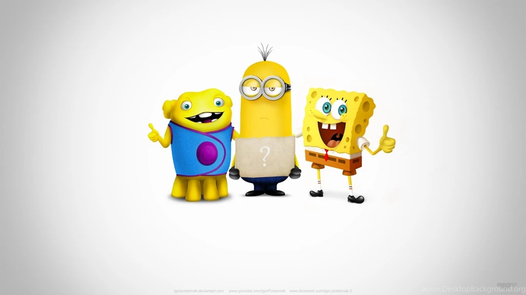 Download Wallpapers 1366x768 Spongebob, Minion, Kevin, Super Team ...