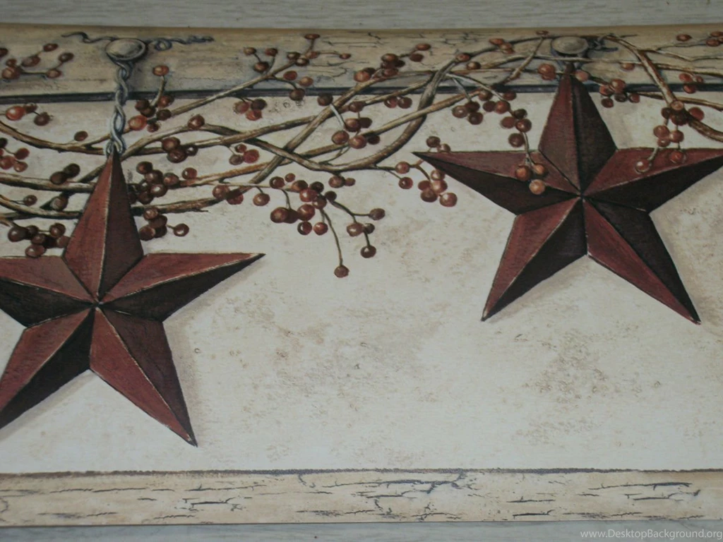 YORK COUNTRY PRIMITIVE HANGING STAR BERRIES WALLPAPER BORDER On ...