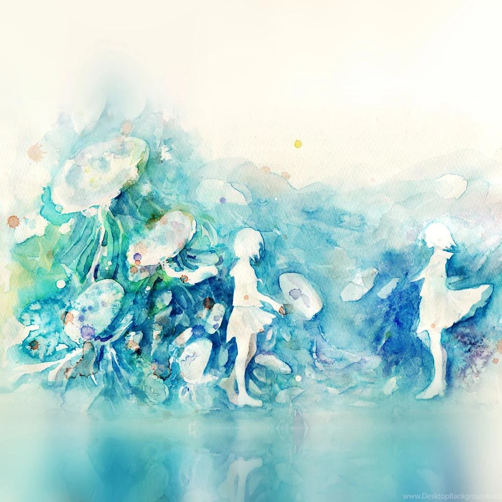 Watercolor Blue Girl Nature Art Illust iPad Air Wallpapers Download ...