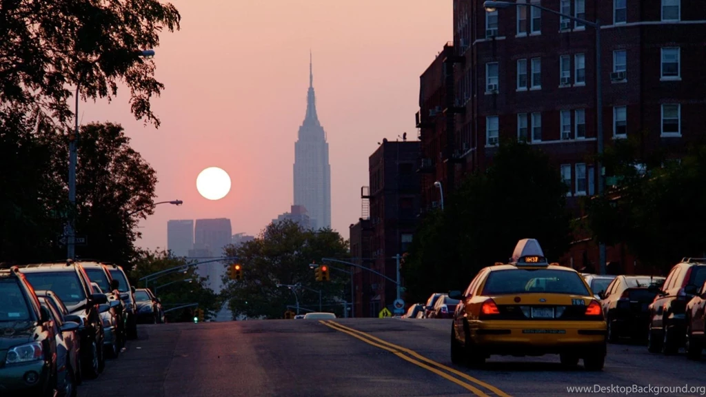 Empire State Building In The Distance At Sunset   (