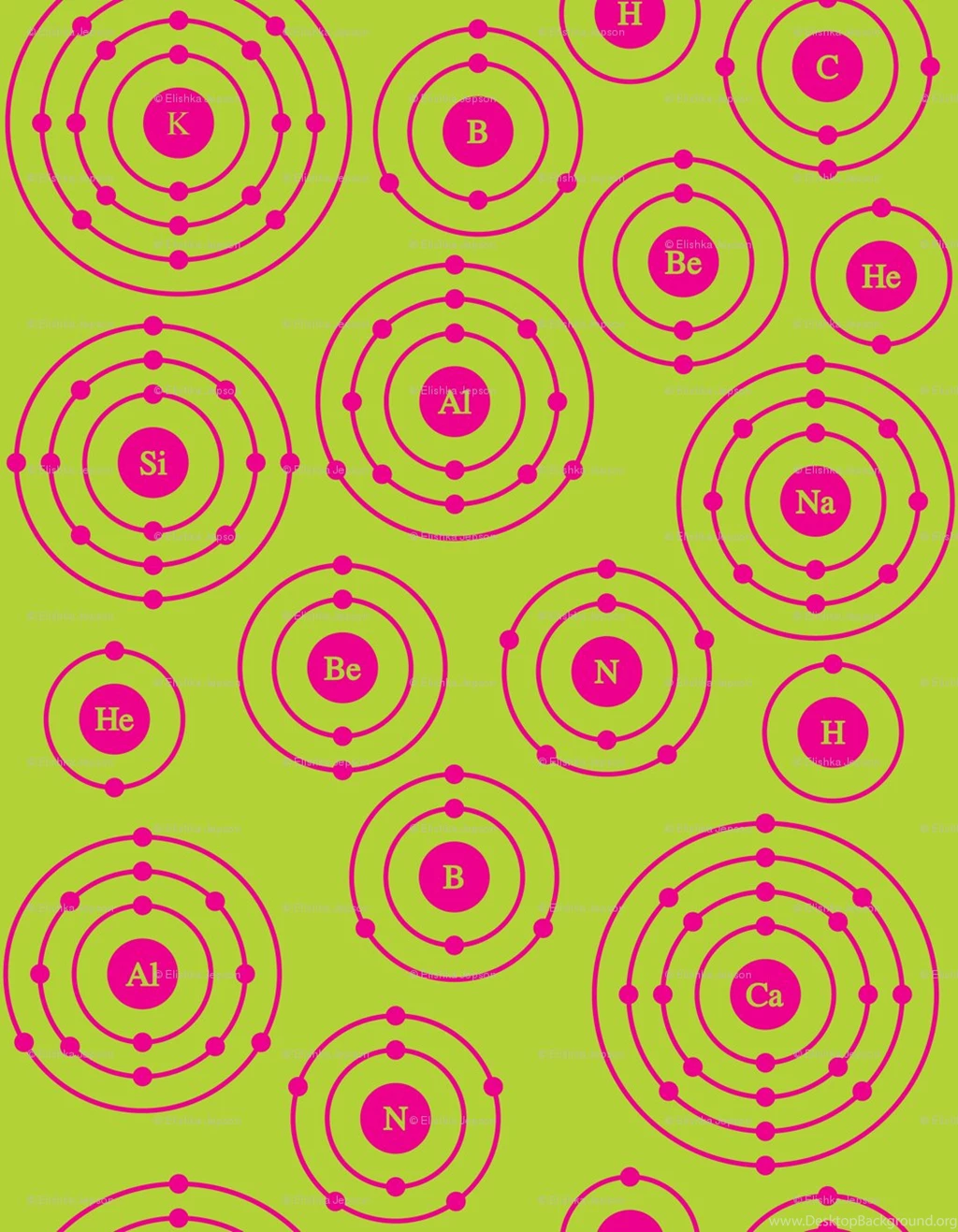 Periodic Shells (Lime Green And Hot Pink Ditsy) Fabric Robyriker ...