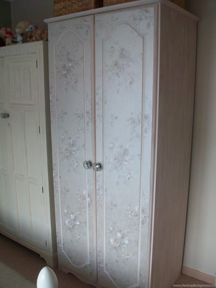 After   Shiny Pine Wardrobe Painted And Wallpapered With New ...