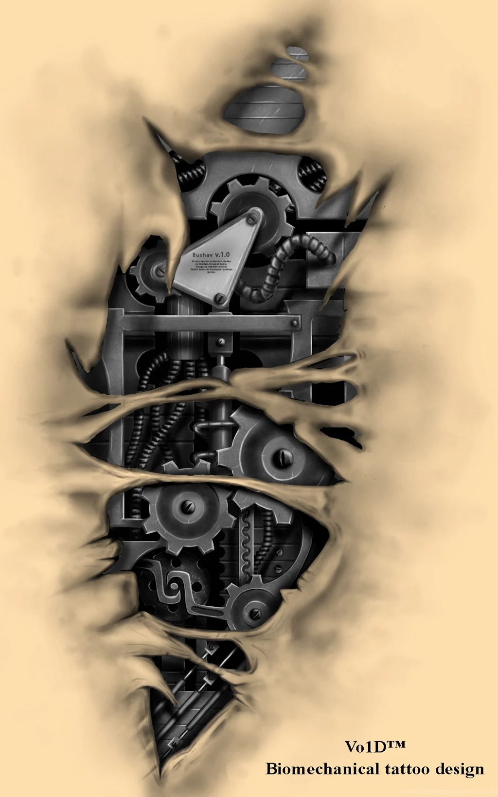 Torn Skin Biomechanical Tattoo On Forearm