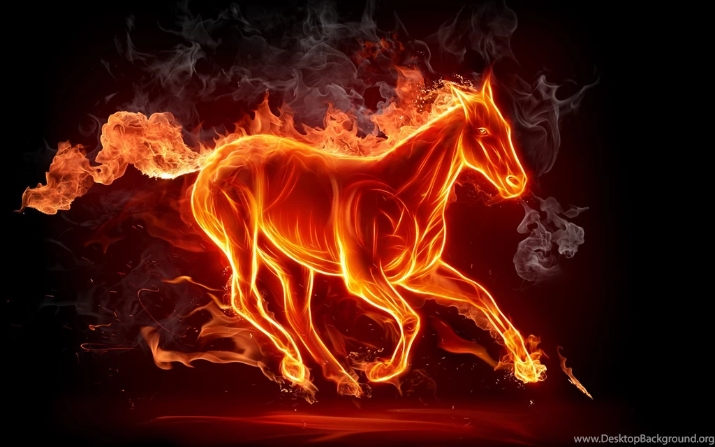 Wallpapers Black, Horse, Fire, Fiery Stallion.