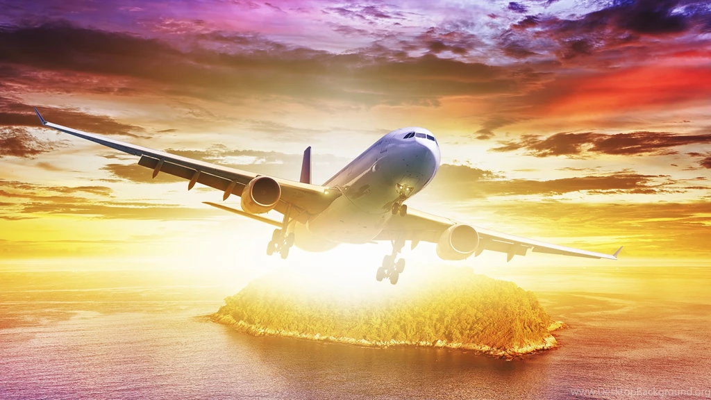 Aircraft Over The Island At Sunset Wallpapers 2560x1440 1196293
