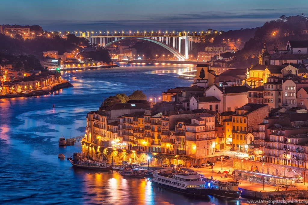 Portugal Sunset Evening River Water Cities Buildings Houses ...