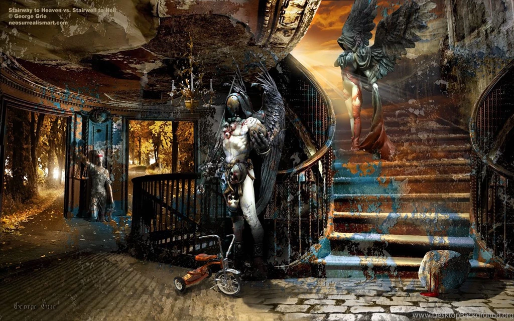Stairway To Heaven Vs. Stairwell To Hell: Surreal Art print ...