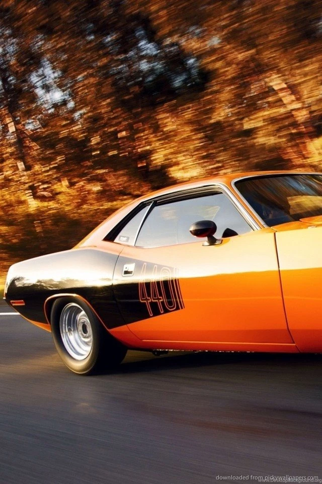 Download Orange Plymouth Barracuda Rolling Wallpapers For iPhone 4