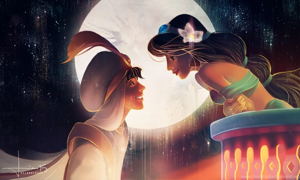 Aladdin disney jasmine cartoon Moon Love Romantic Night Wallpapers ...