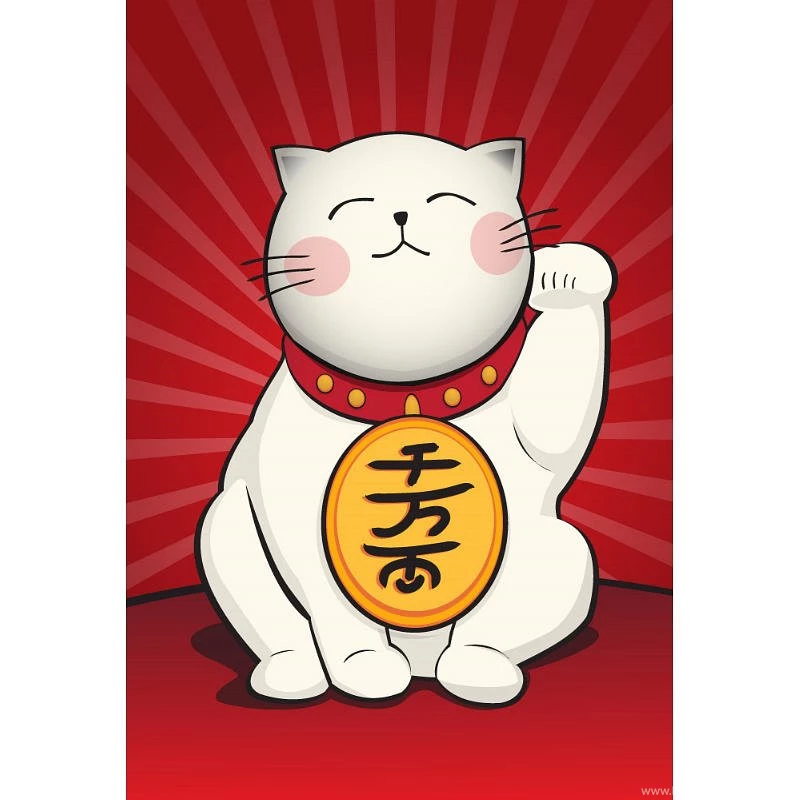 Maneki Neko (Lucky Cat) Art Poster Print 13x19. 