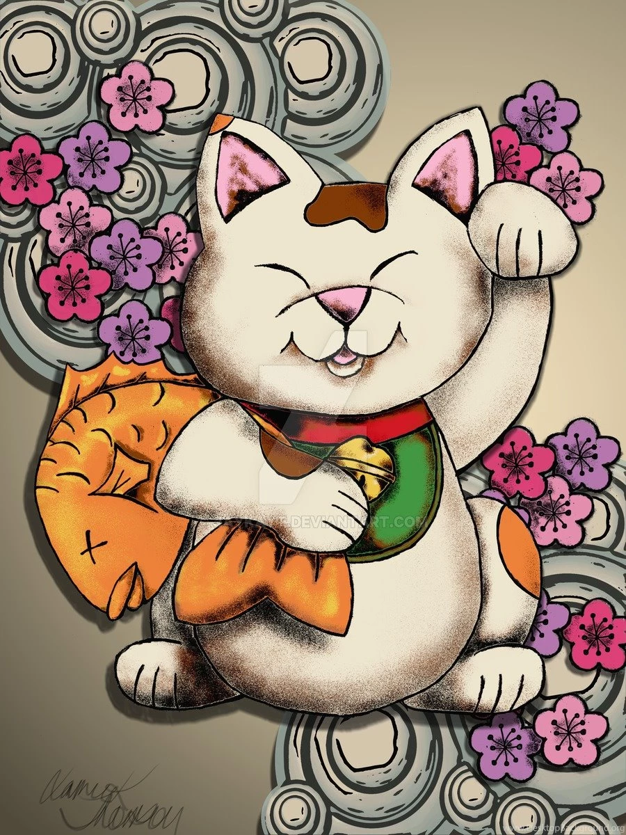 Maneki Neko With Carp (lucky Or Beckoning Cat) By Jaykayt On ...