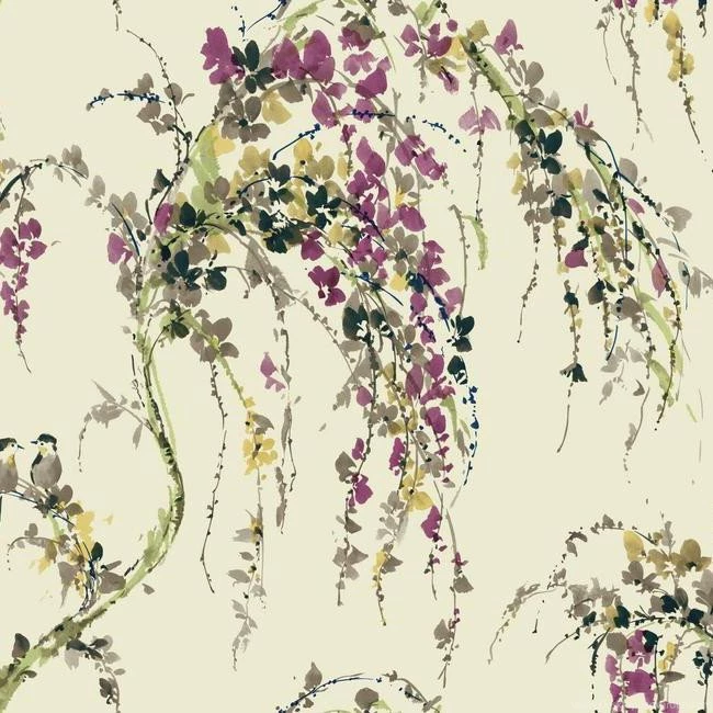 Lovebirds Wallpapers In Purple And Cream Design By Carey Lind For ...