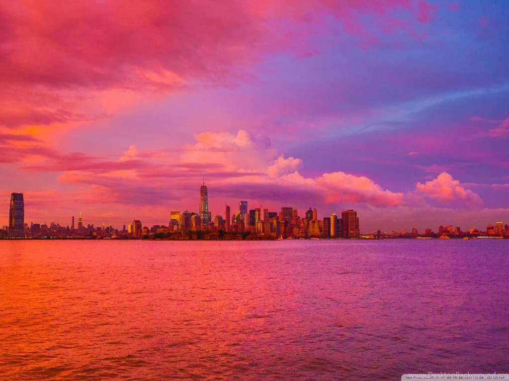 New York City Pink Sunset HD Desktop Wallpapers : Widescreen : High ...