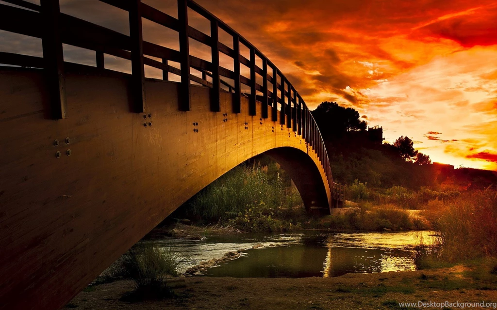 Nice Super Bridge On River And Sunset View Wallpapers
