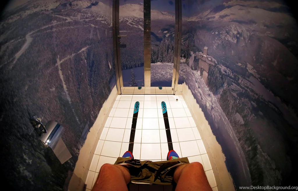 The Walls Of A Toilet Are Decorated With A Mountain Panorama ...