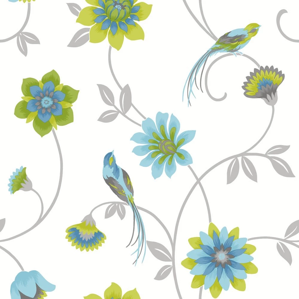 Buy Fine Decor Eden Bird Wallpapers White / Green / Blue