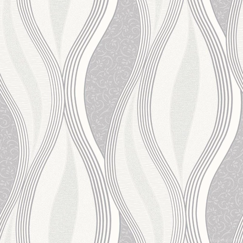 Metallic Waves Soft Grey / White Blown Vinyl Wallpapers By Direct ...
