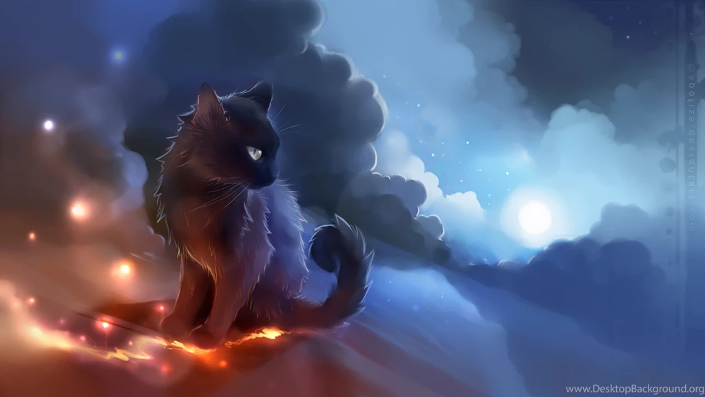 Artwork, Cat, Anime, Glowing, Clouds, Apofiss Wallpapers HD ...