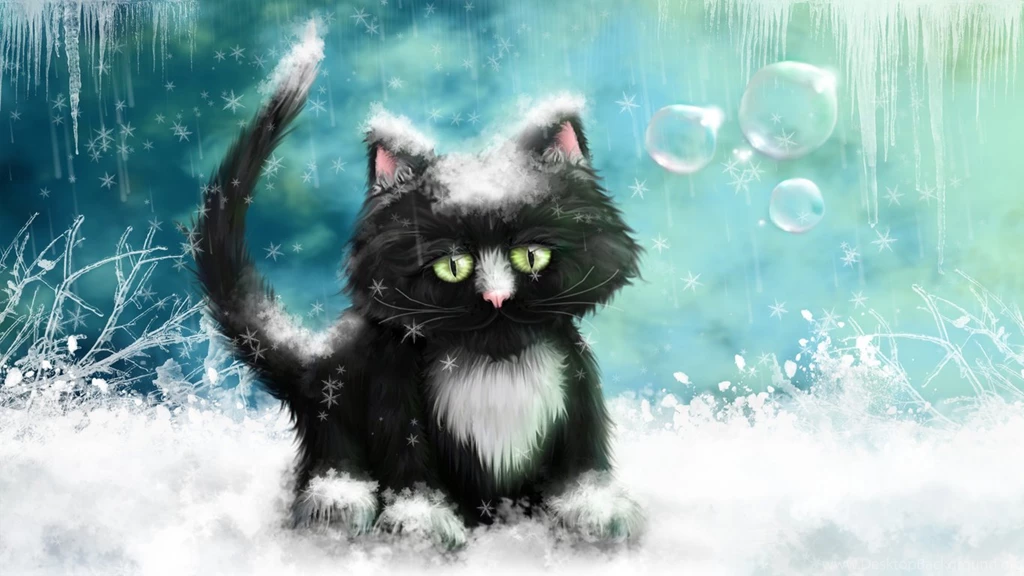 1366x768 Figure, Icicles, Winter, Frost, Snow, Ice, Cat, Picture ...