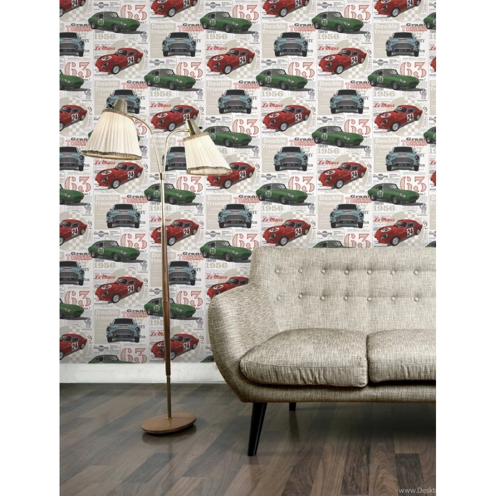 Fine Decor Vintage Race Cars Kids Bedroom Wallpapers Red / Green ...