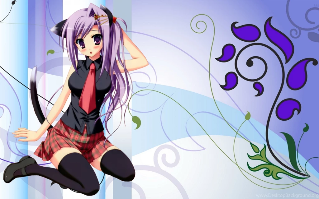 Wallpaper: Girl, Long Hair, Patterns, Blush, Cat, Anime Wallpapers