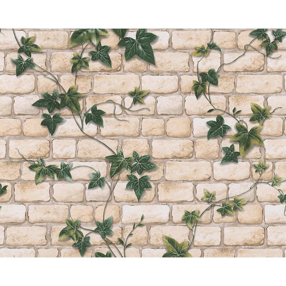 AS Creation White Brick Pattern Ivy Motif Textured Wallpapers 980434