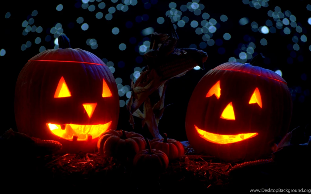 Pumpkins With Candles In The Night