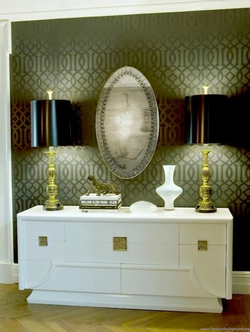 Entrances/foyers Kelly Wearstler Imperial Trellis Wallpapers ...