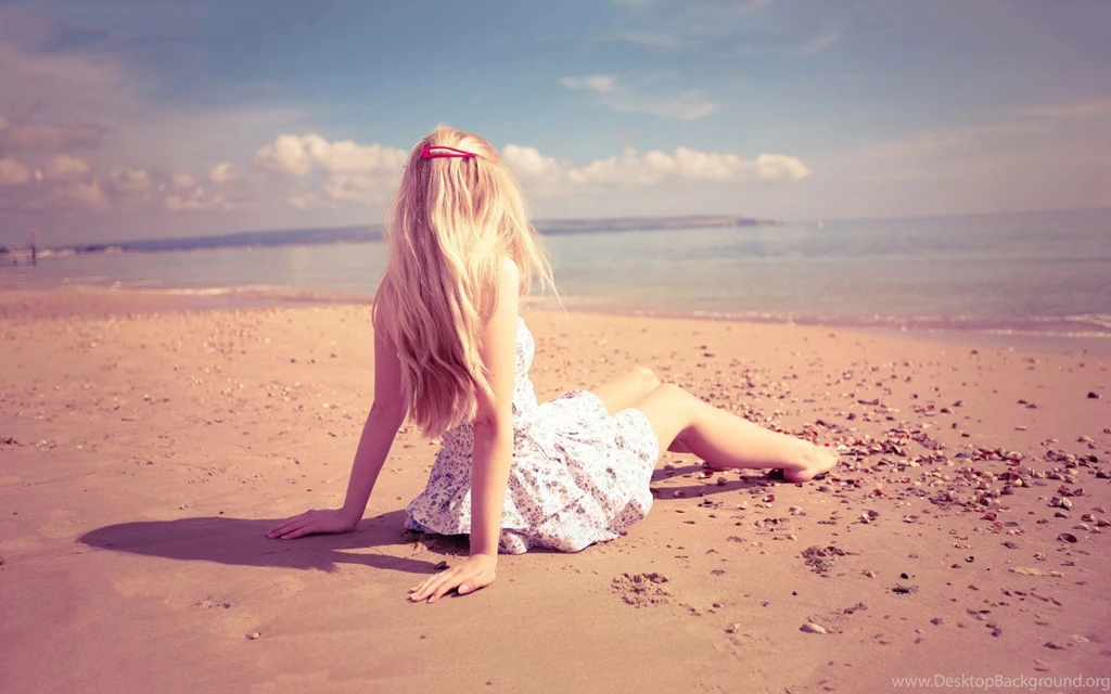 Lonely Girl Sitting On Beach Wallpapers