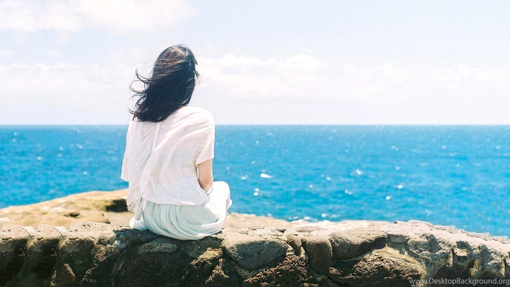 Lonely Girl Seating On Rock   New Hd WallpaperNew Hd Wallpapers