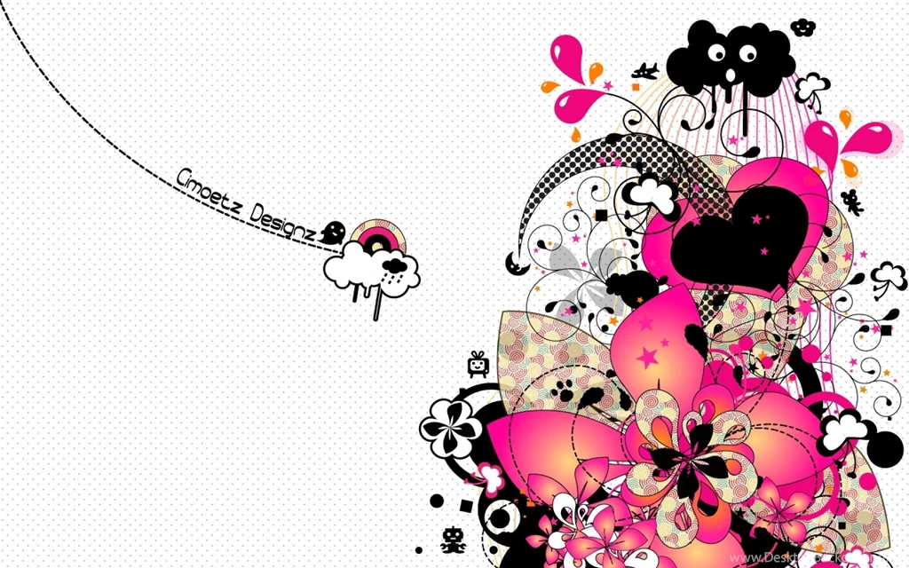 Pink Black Flower Heart Cloud Wallpapers