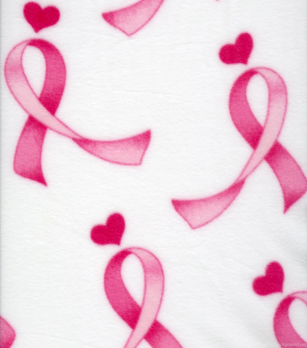 Anti Pill Fleece Fabric Pink Ribbons On White