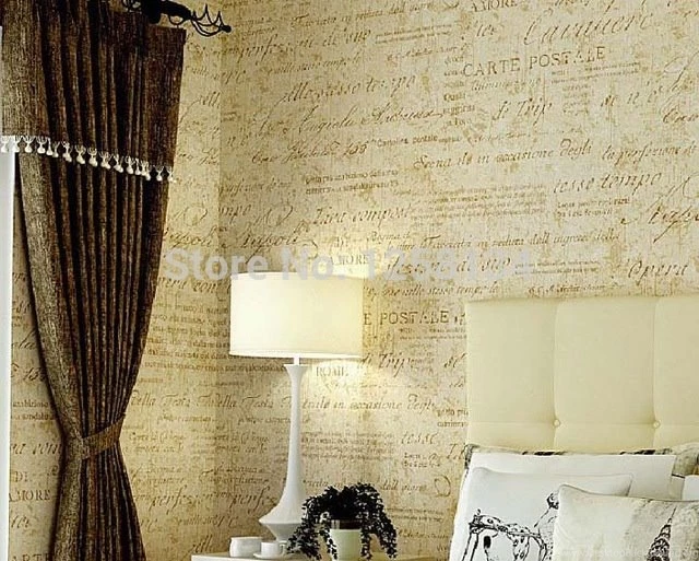 10m Vintage English Alphabets Wallpapers Rolls Non Woven Wall ...