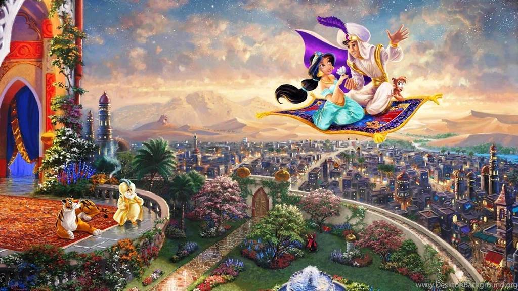 1366x768 Thomas Kinkade, Painting, Aladdin, Thomas Kinkade Studios ...