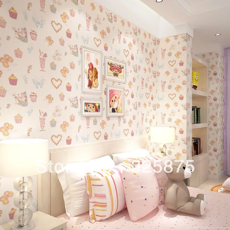 Free Ship Non Woven Children's Bedroom Wallpapers Cute Pink Baby ...