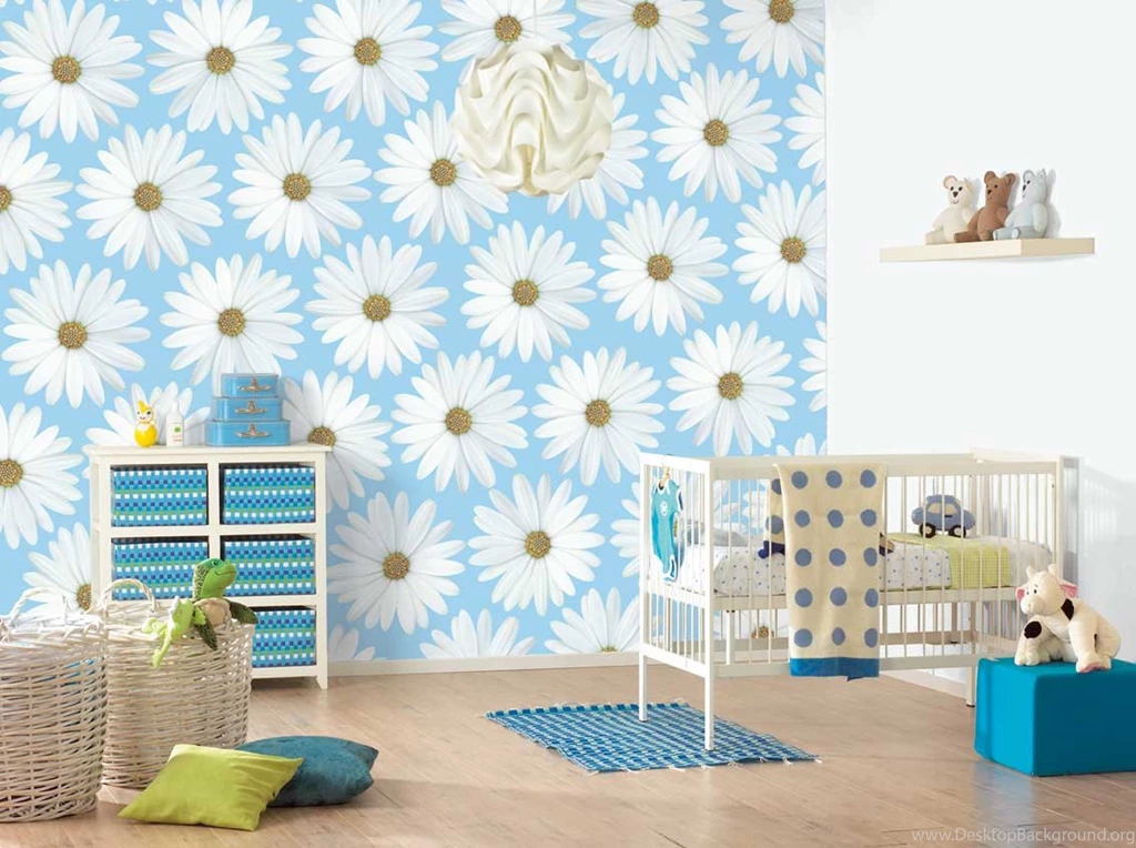 Fancy Unisex Baby Nursery Room Decoration Using Blue Flower ...