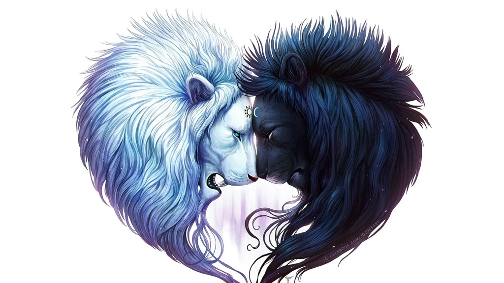 Download Wallpapers 2048x1152 Digital Art, White Lion, Black Lion ...